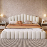 Luxury cream upholstered scalloped bed frame