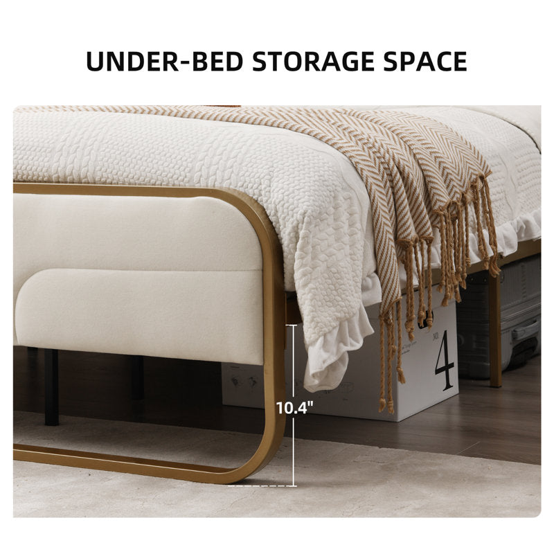 Premium beige king size bed with upholstery