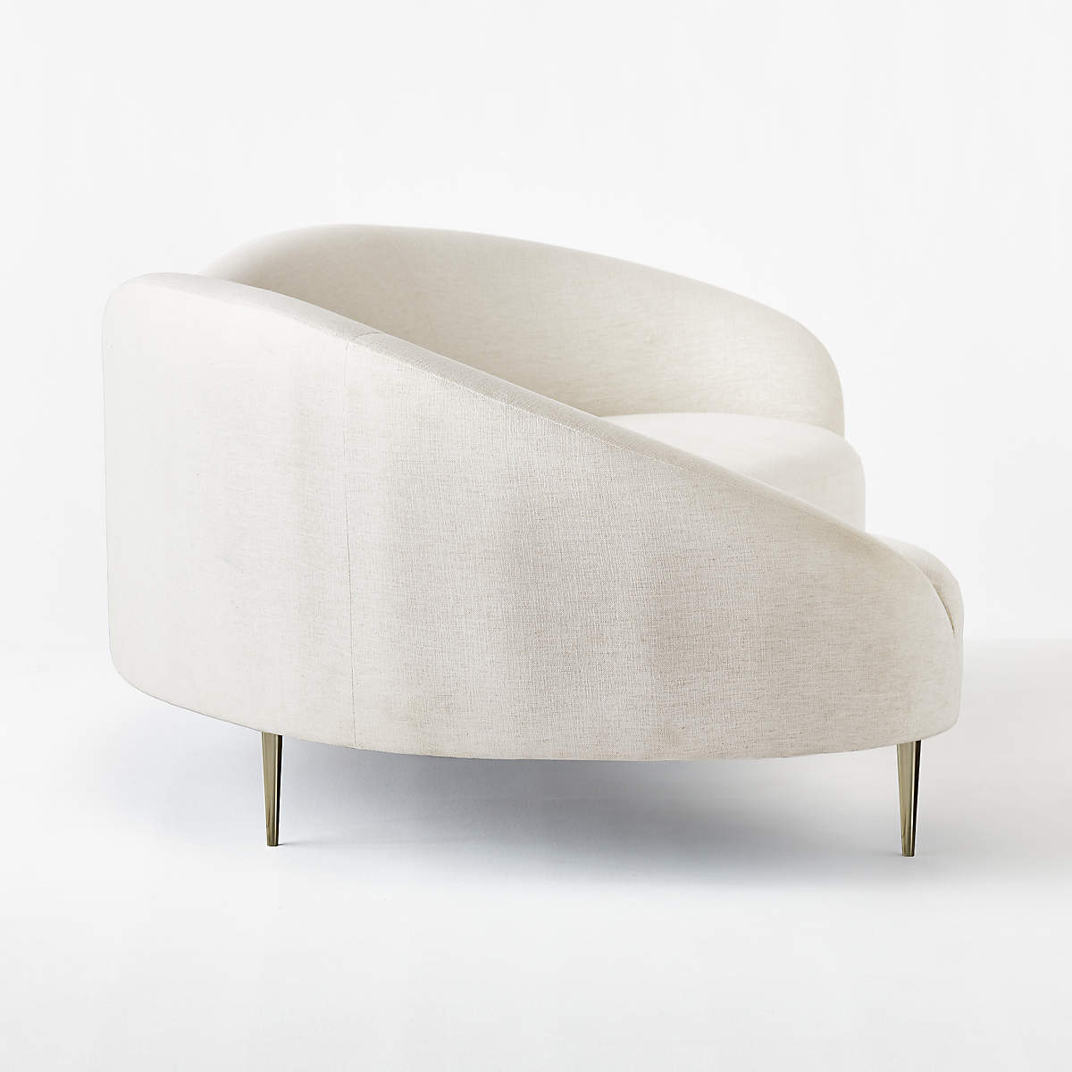 Designer curved fabric sofa crafted from solid teak wood