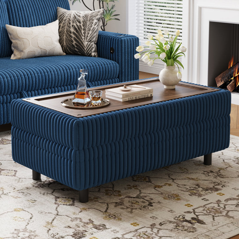 Rectangular navy blue channel tufted coffee table
