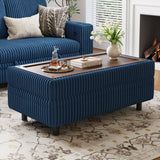 Rectangular navy blue channel tufted coffee table