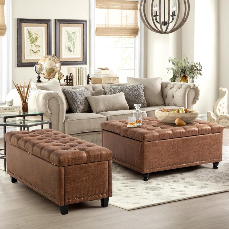 Luxury tufted storage bench with nailhead trim detailing