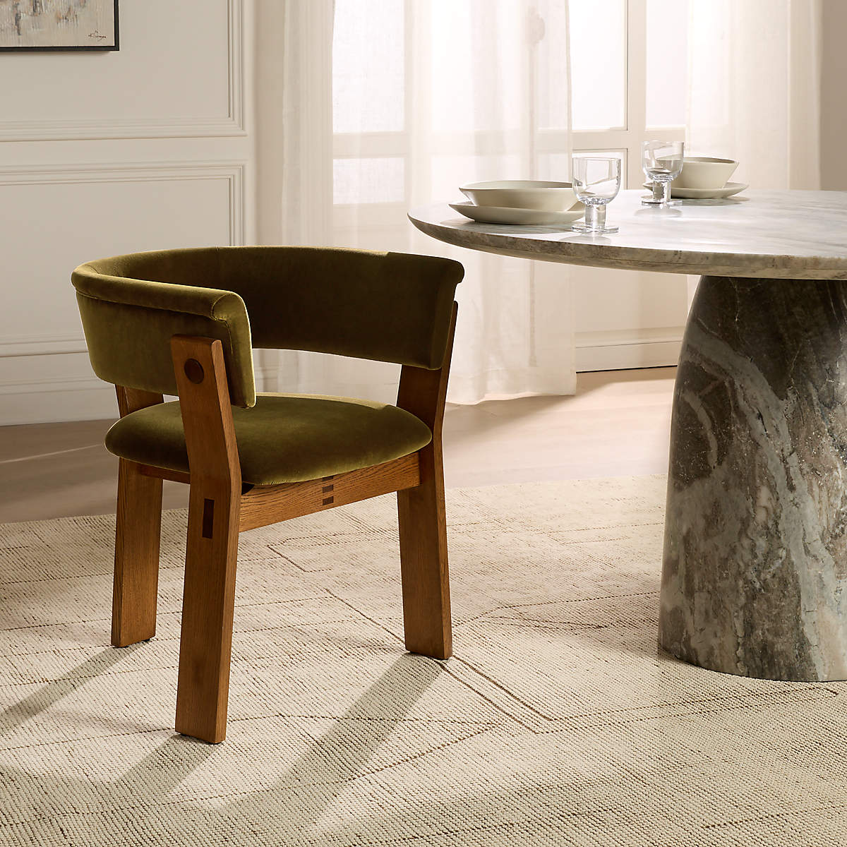 Luxury upholstered teak wood armchair for living room