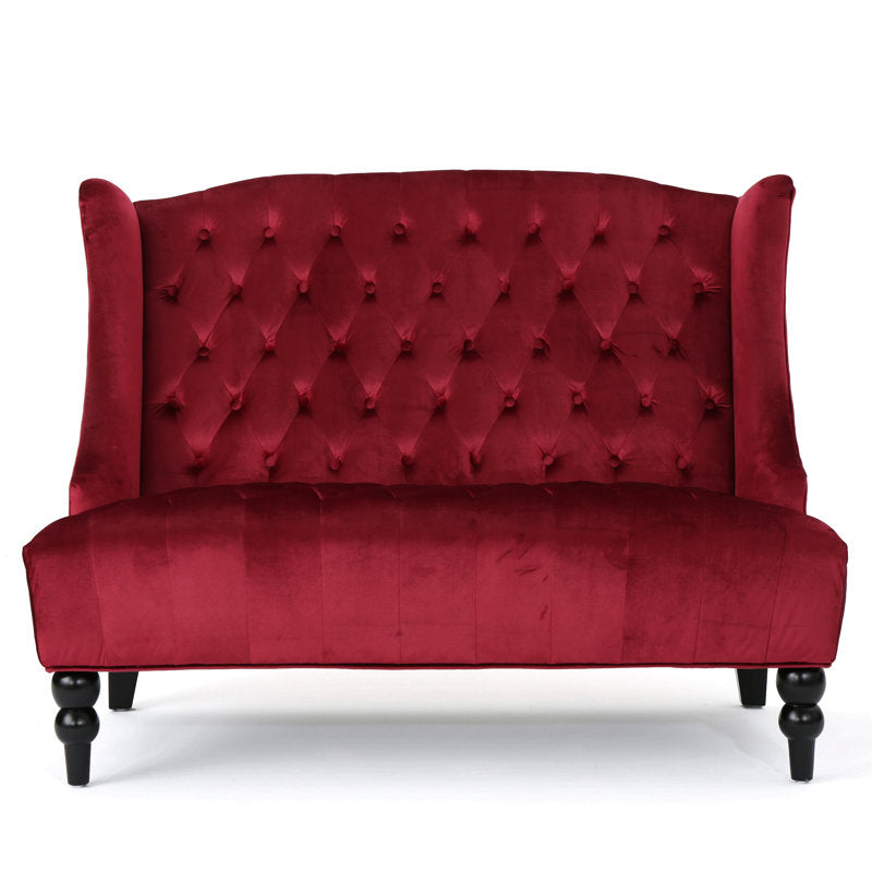 Premium teak wood wingback loveseat sofa for living room