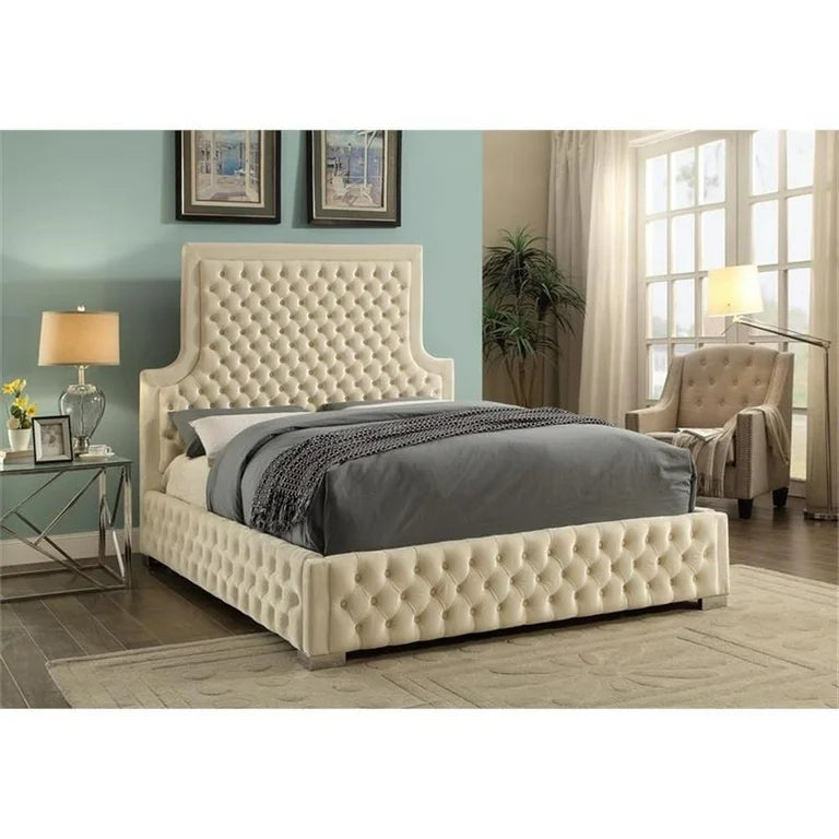 luxury velvet platform bed beige tufted frame