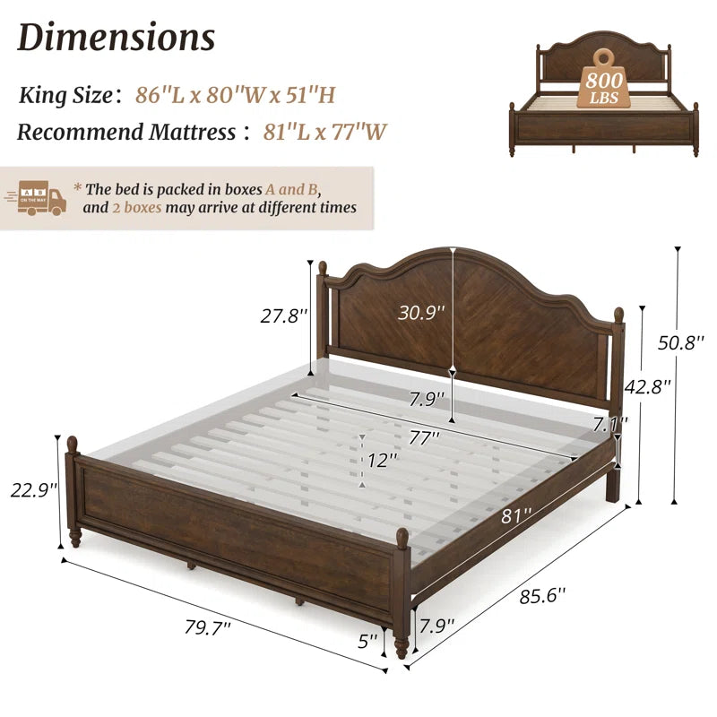 Farmhouse wooden bed in modern bedroom setting