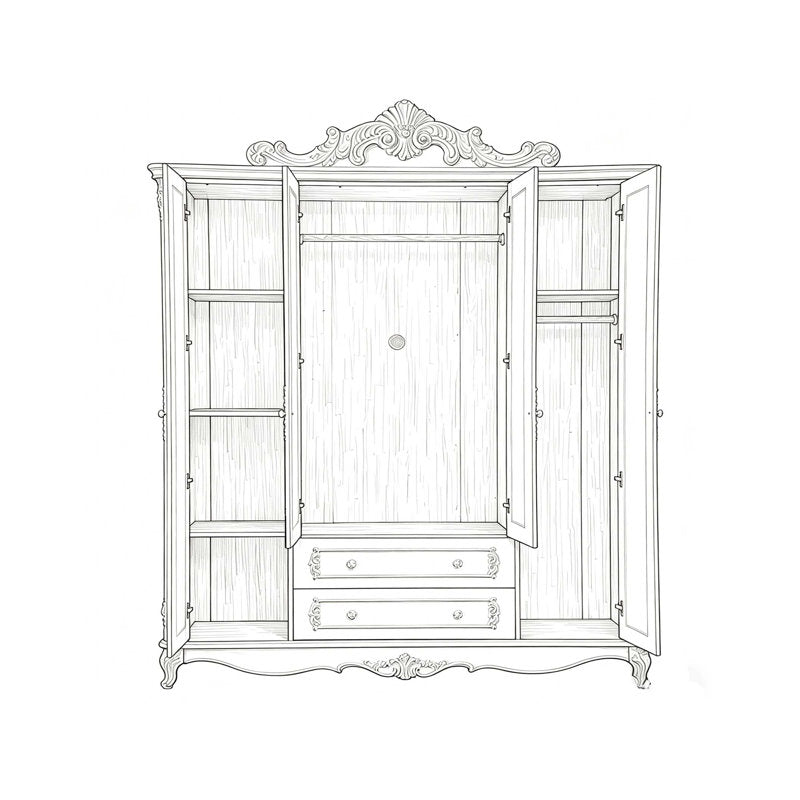 Elegant bedroom wardrobe in ivory white finish teak wood
