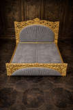 Royal designer wooden bed with gold polish carving
