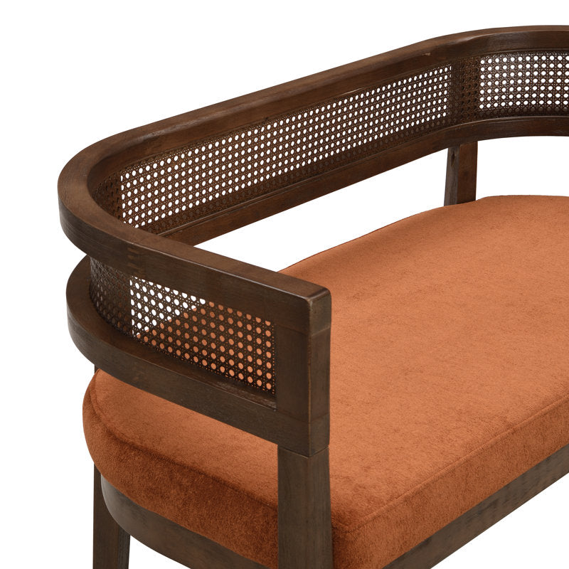 Luxury Teak Wood 2 Seater Sofa Chair with Boucle Fabric Upholstery & Cane Back | Designer Wooden Sofa