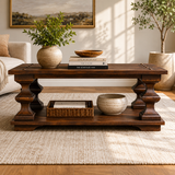 Solid teak wood coffee table with rustic finish