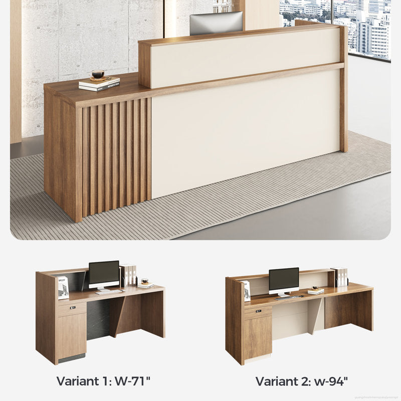 Contemporary teak wood front desk for commercial space