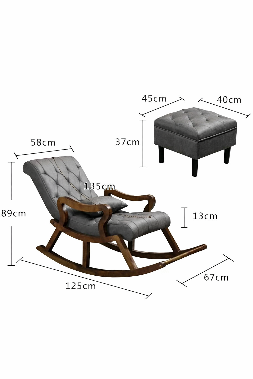 Vintage Wooden Upholstered Teak Wood Rocking Chair with Footstool for Living Room & Bedroom