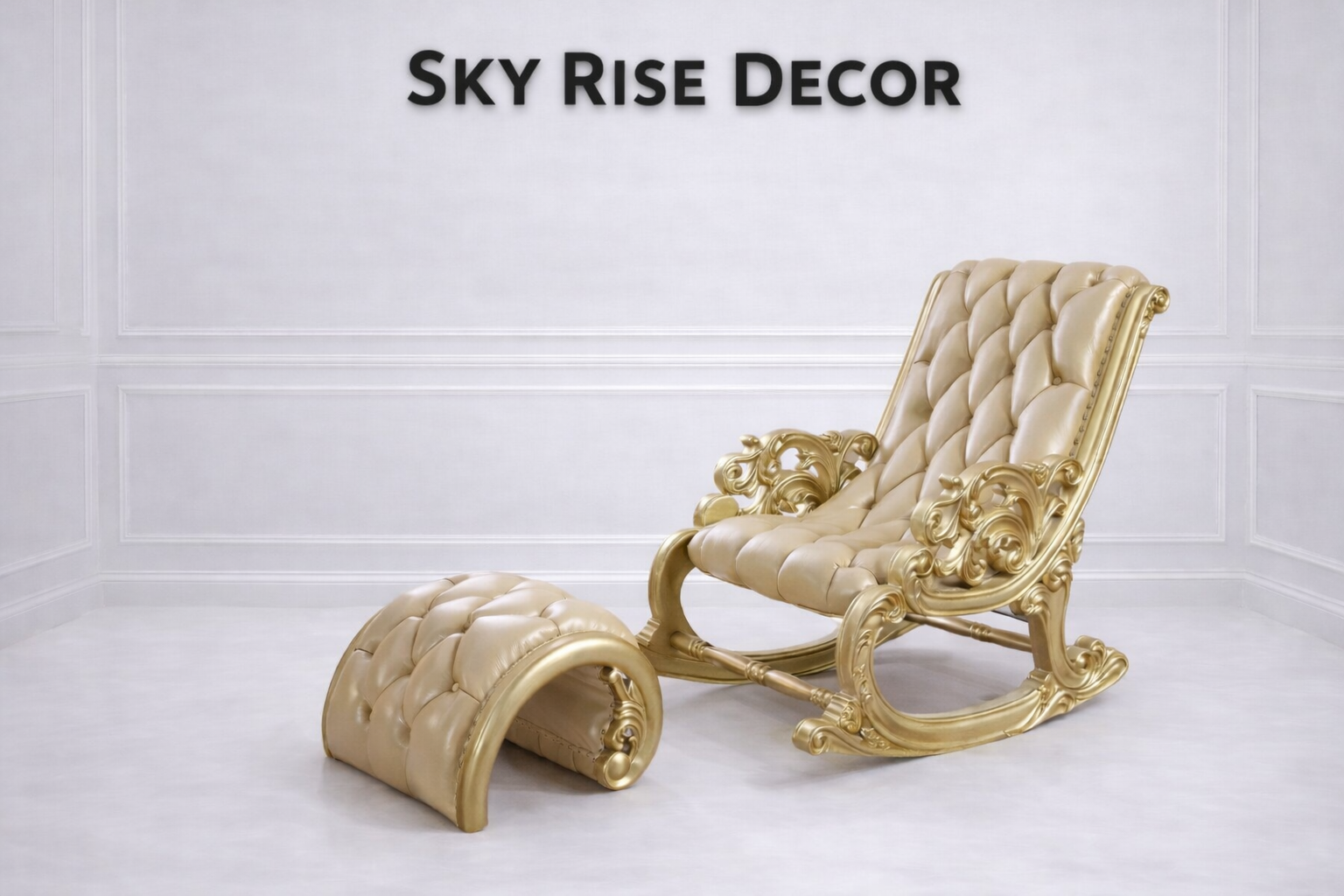 Luxury Teak Wood Rocking Chair with Ottoman – Handcrafted Royal Solid Wood Rocking Lounge Chair