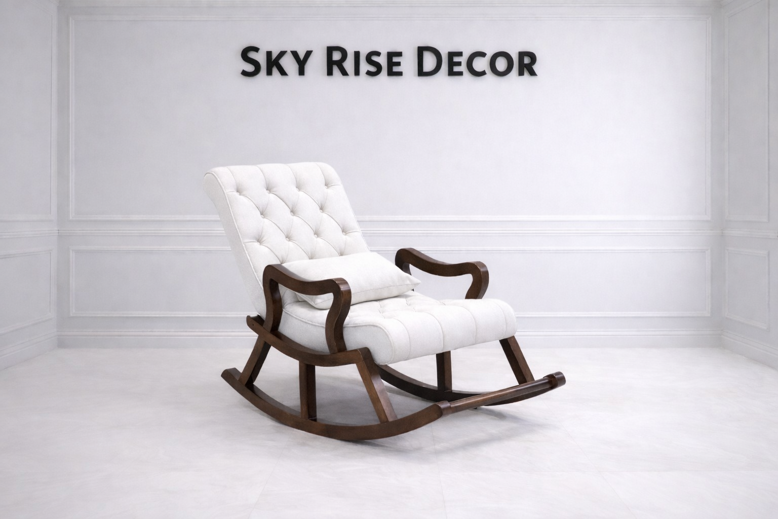 Vintage Wooden Upholstered Teak Wood Rocking Chair with Footstool for Living Room & Bedroom
