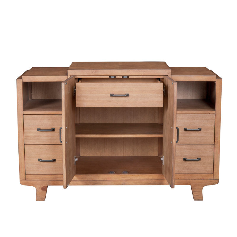 Boho style wooden sideboard cabinet with natural finish
