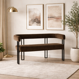 Luxury 2 Seater Metal Frame Sofa Bench | Modern Fabric Upholstered Couch | Sky Rise Decor Designer Seating