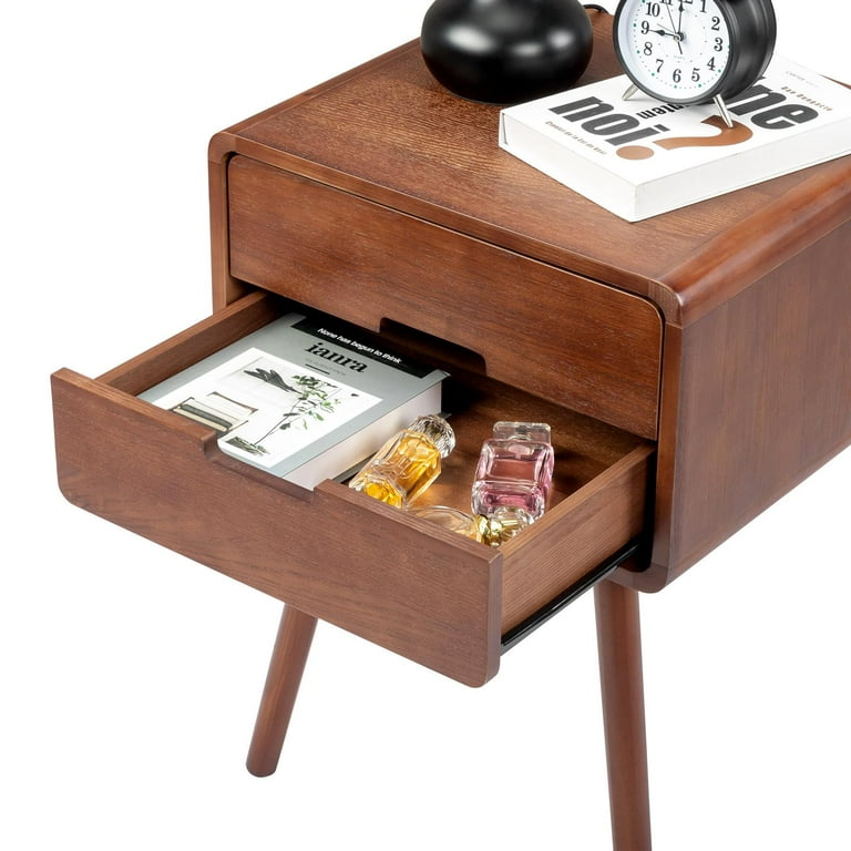 Compact wooden end table with storage