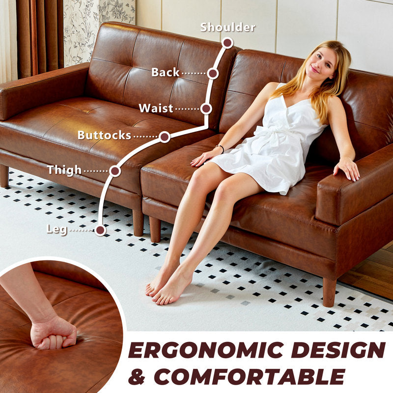 modern compact leather couch for small living room
