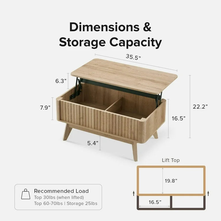 Wooden coffee table with hidden storage for modern living room