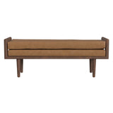 Solid teak wood hallway bench with tan cushion