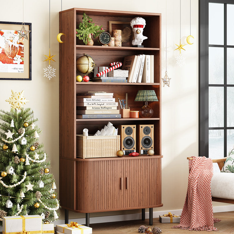 Contemporary teak wood bookshelf for home office and living room