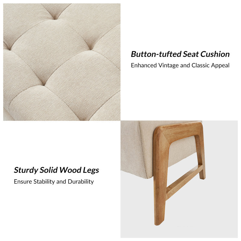 Beige fabric teak wood bench for bedroom