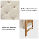 Beige fabric teak wood bench for bedroom