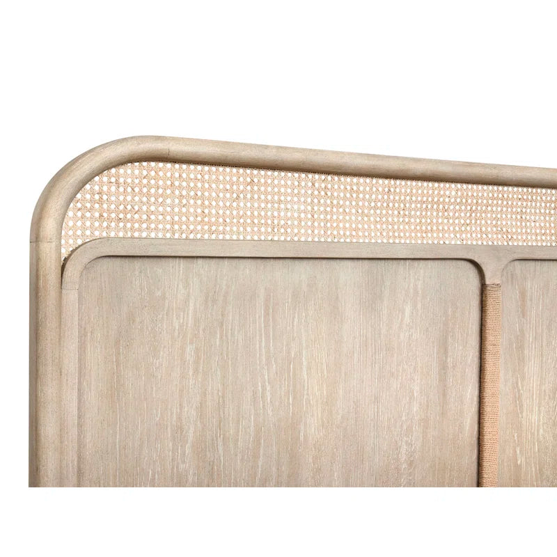 elegant neutral tone bed frame with headboard