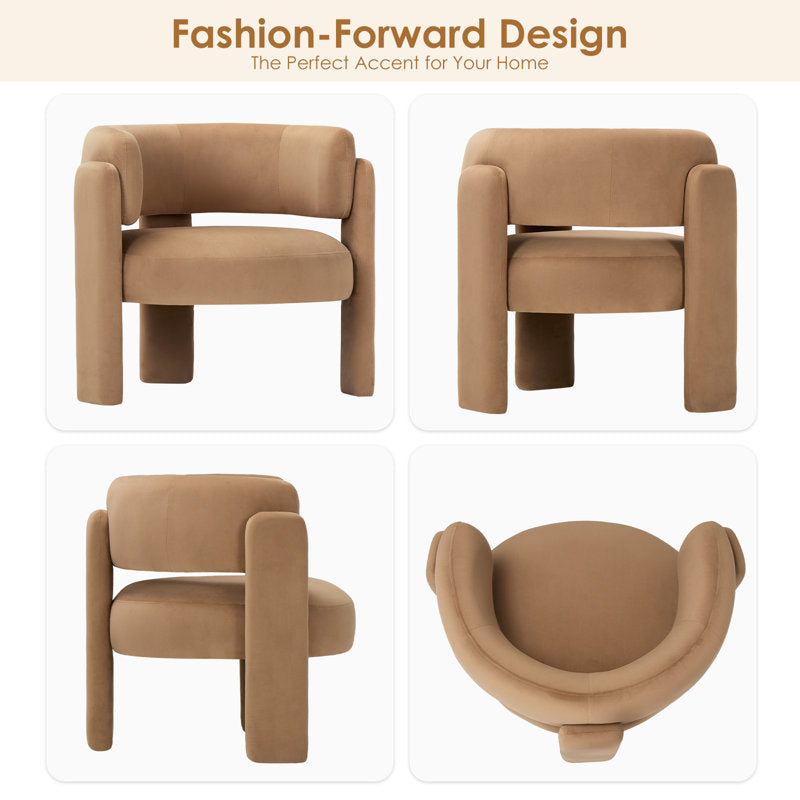Sculptural lounge chair with rounded arms and pedestal base