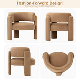 Sculptural lounge chair with rounded arms and pedestal base
