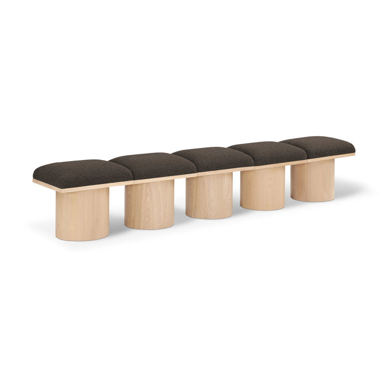 Long teak wooden bench with soft cushion