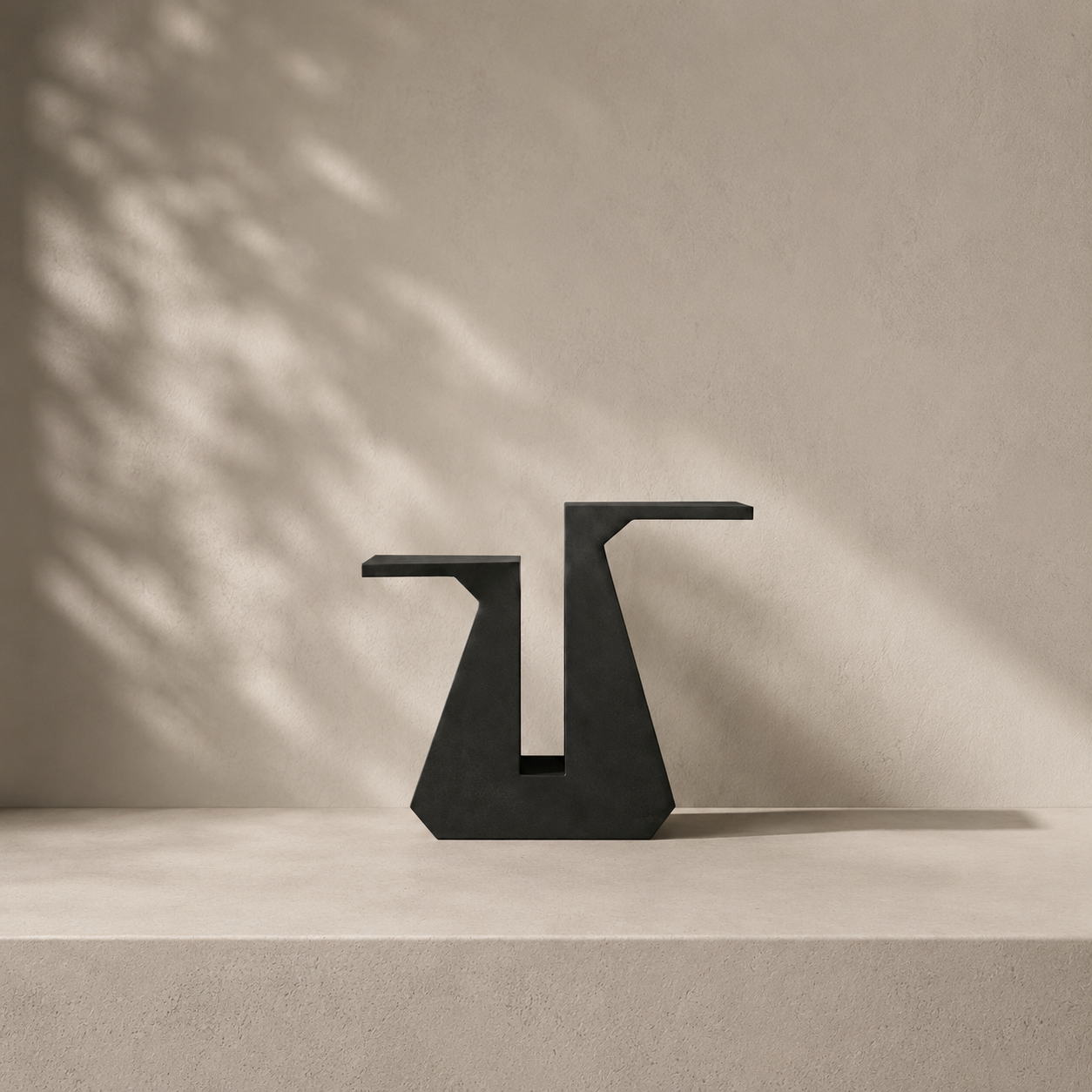 Modern black teak wood geometric side table