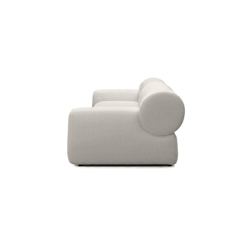 Designer teak wood sofa with rounded silhouette