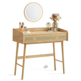 scandinavian vanity table with illuminated mirror