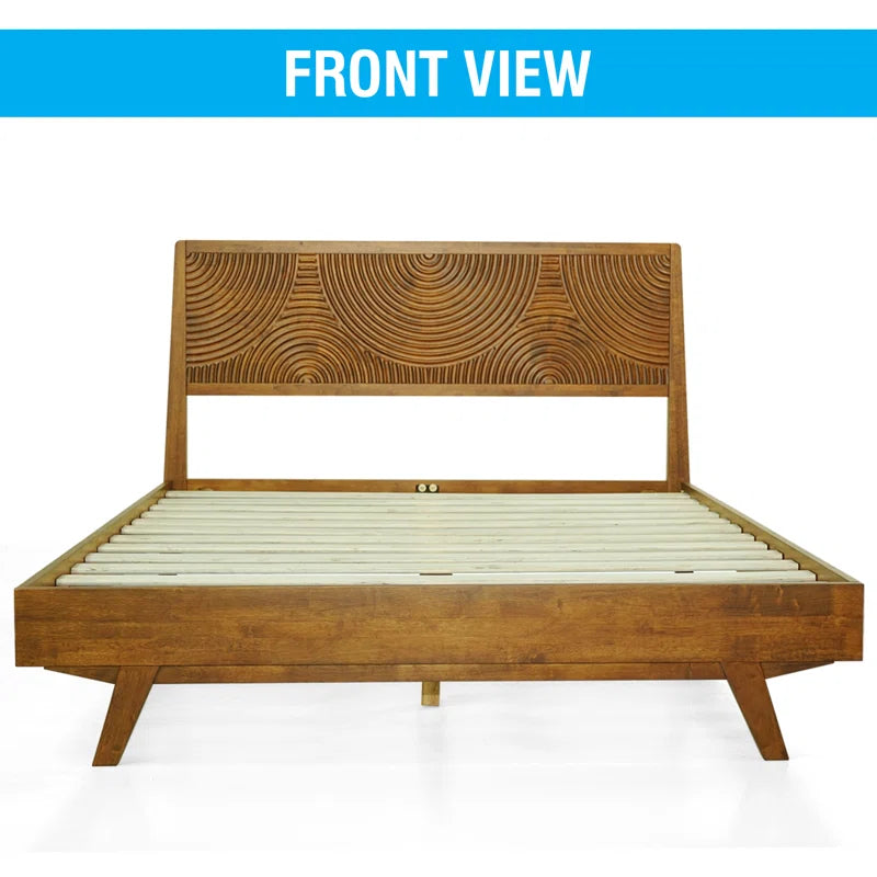 Luxury bedroom setup with wooden platform bed