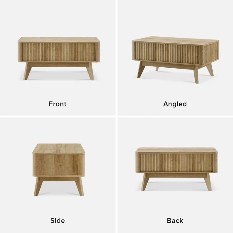 Mid century modern rectangular coffee table with fluted panel design