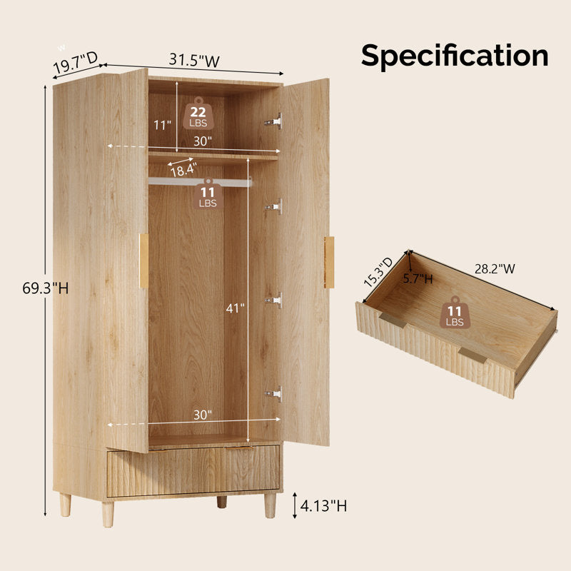 minimalist wooden wardrobe with drawer storage