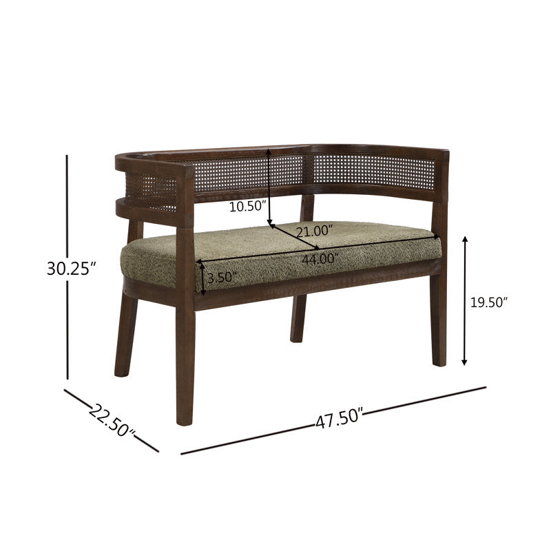 Luxury Teak Wood 2 Seater Sofa Chair with Boucle Fabric Upholstery & Cane Back | Designer Wooden Sofa