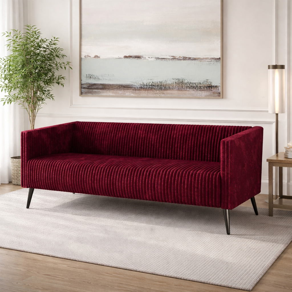 modern 3 seater velvet couch teak wood frame