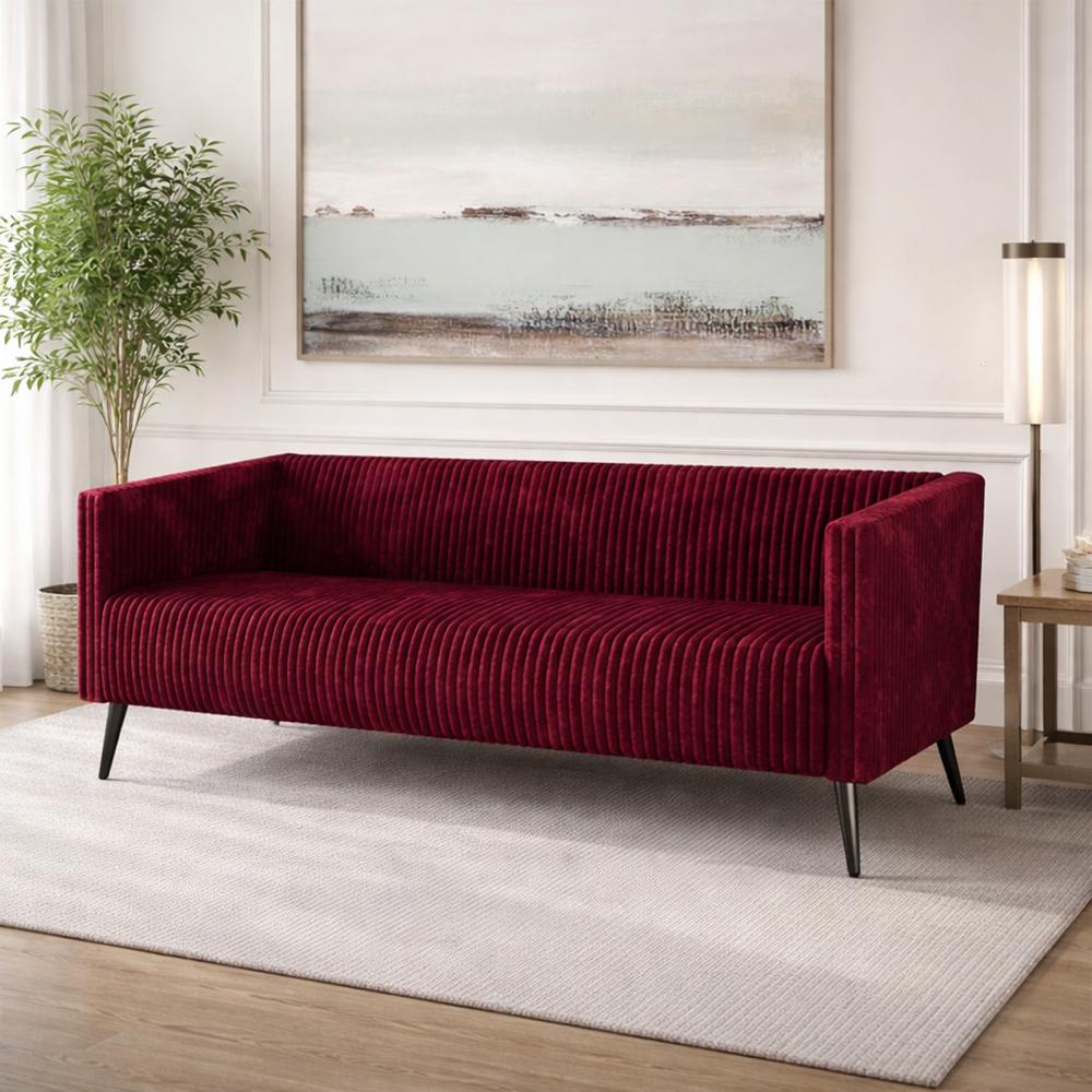 modern 3 seater velvet couch teak wood frame