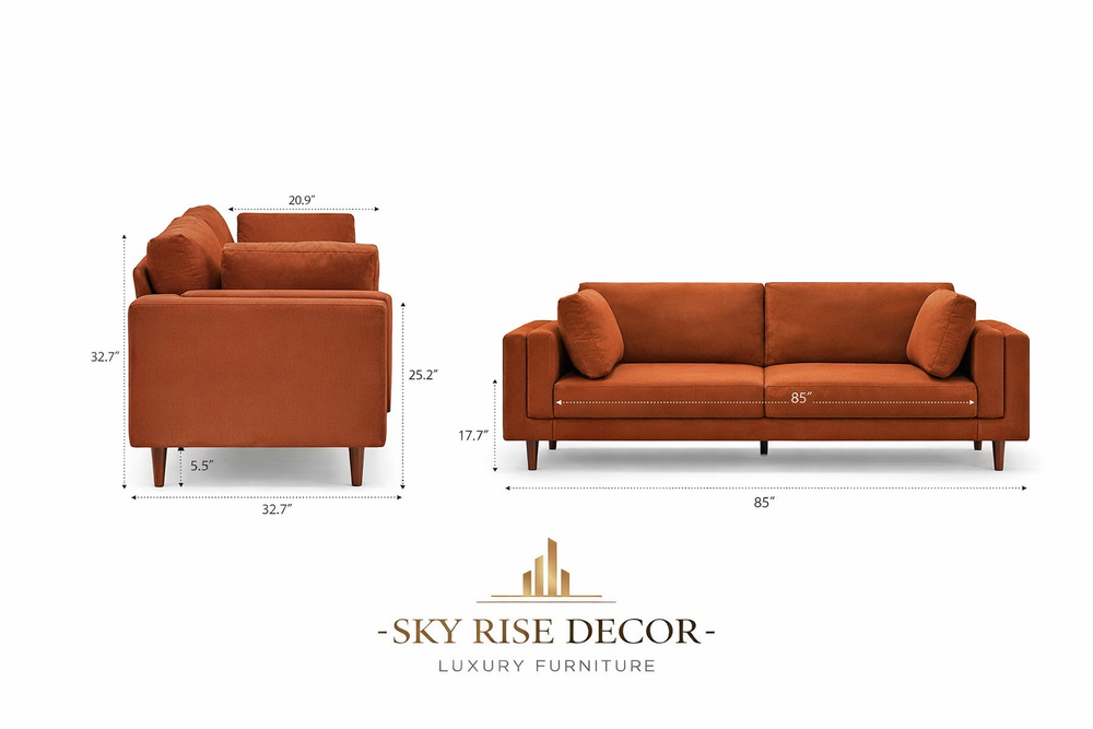 Premium 3 seater sofa with solid wood frame and velvet finish
