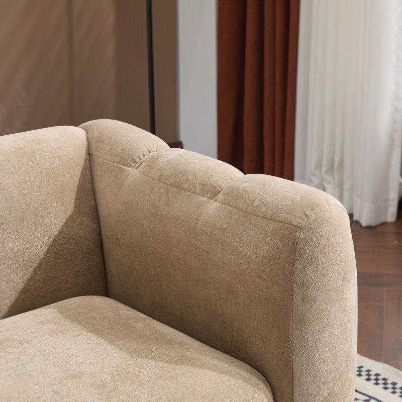 Beige upholstered teak wood living room sofa