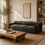 Modern 3 seater fabric sofa with solid teak wood frame