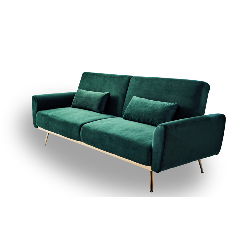 Modern 3 seater teal velvet couch crafted from solid teak wood