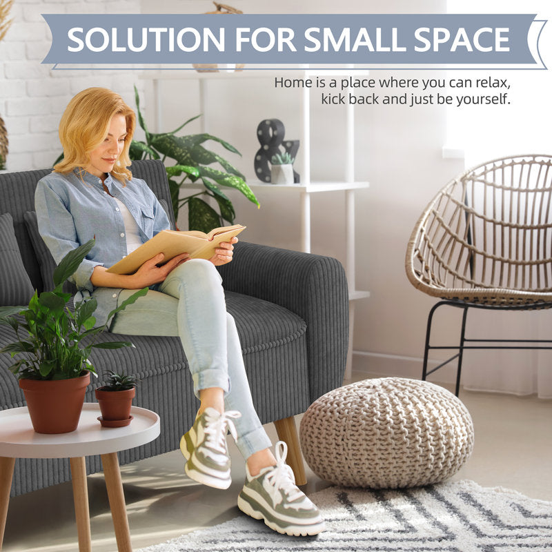 Stylish grey upholstered wooden sofa for home