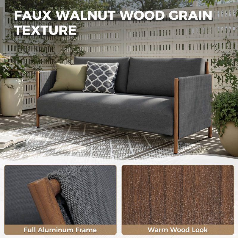 Premium  Loveseat Sofa Couch – Modern Grey Fabric with Solid Teak Wooden Frame