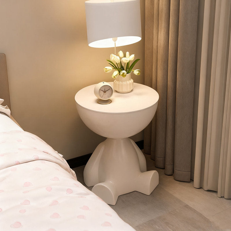 Luxury round bedside table made from solid teak wood