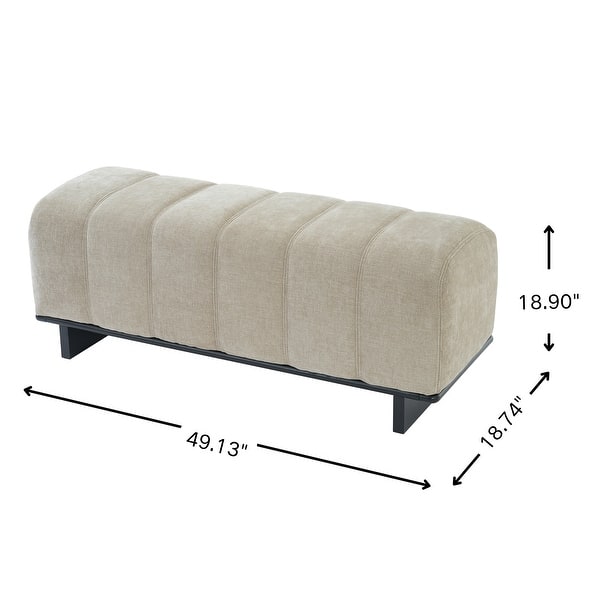 Elegant bedroom ottoman bench in cream fabric and teak wood frame