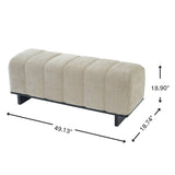 Elegant bedroom ottoman bench in cream fabric and teak wood frame