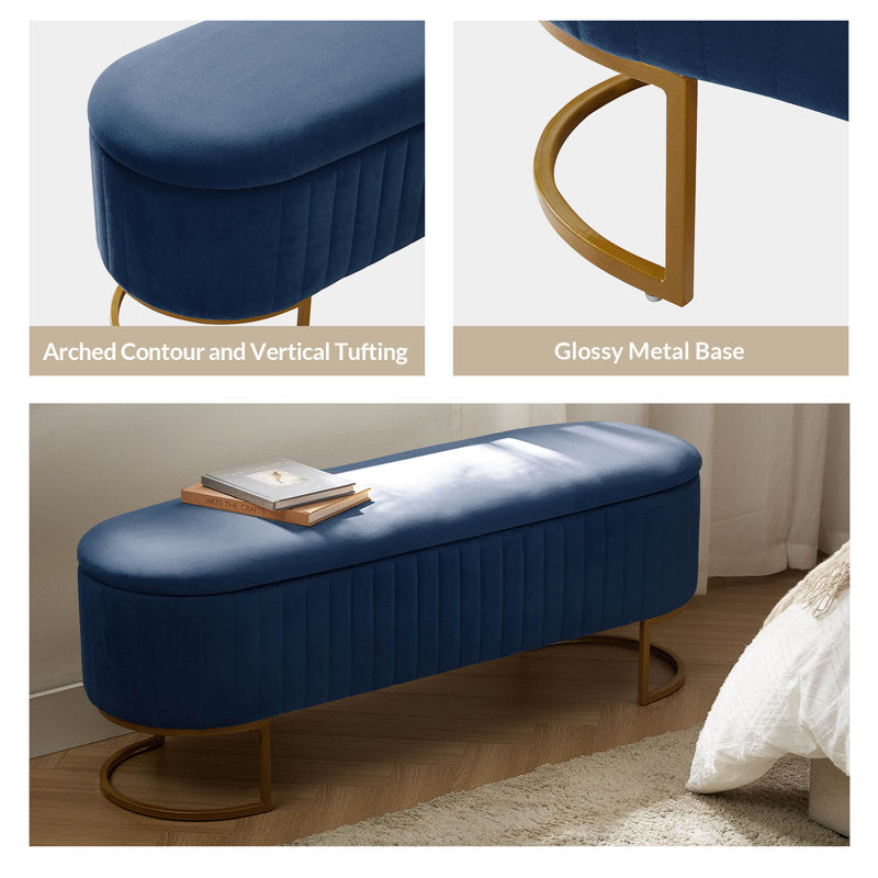 Modern oval storage ottoman with teak wood frame
